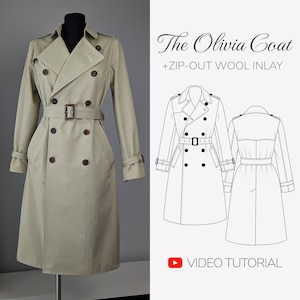 Naaipatroon damestrenchcoat | Klassieke double-breasted trenchcoat pdf, tutorial getailleerde lentejas, patroon lange herfstjas grote maten