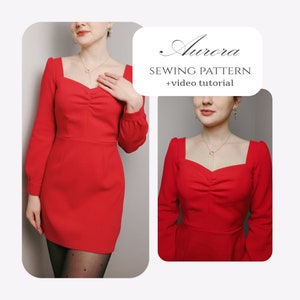PDF Dress Sewing Pattern for Woman, Easy Simple Sewing Patterns for Beginners, Mini Dress Sewing Pattern, Dress Pattern PDF, Video Tutorial