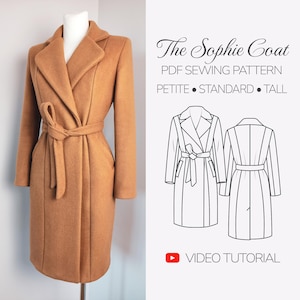 Fitted Wrap Coat Pattern | Elegant Belted Coat with Lapel Collar | The Sophie Coat | PDF Sewing Pattern with Video Tutorial