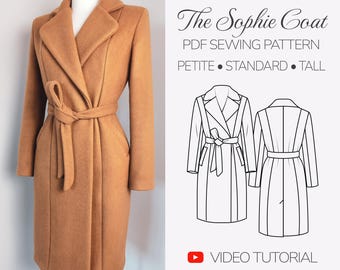 Patrón de abrigo cruzado entallado / Elegante abrigo con cinturón y cuello de solapa / El abrigo Sophie / Patrón de costura en PDF con videotutorial