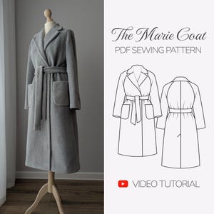 Oversized Belted Raglan Coat | Minimalist Robe Coat Pattern | Sizes 32-52 | A0, A4 & US Letter | Video Sewing Tutorial
