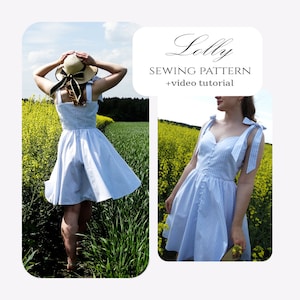 Summer Dress Sewing Pattern - Tie Shoulder Sweetheart Neckline, Button Up Style, V-Neck Neckline - DIY Women&#39;s Sundress Easy Pattern