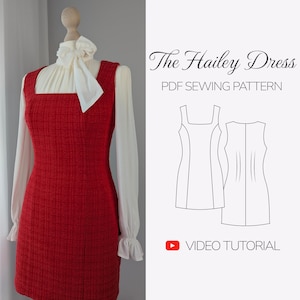 Square Neck Mini Kleid Schnittmuster | Ärmelloses Kleid Schnittmuster | Komplett gefüttertes Kleid | Basic Easy Nähprojekt mit Video-Anleitung