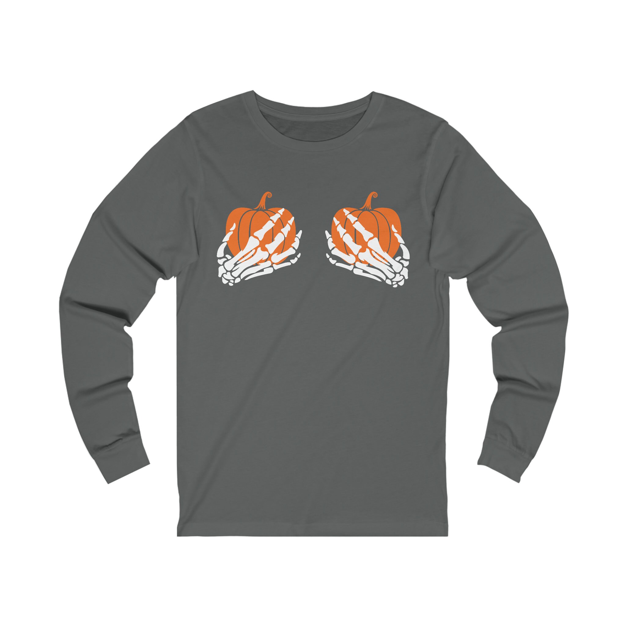 Discover Pumpkin Skeleton Hands Halloween Fall Women's Unisex Jersey Long Sleeve Tee