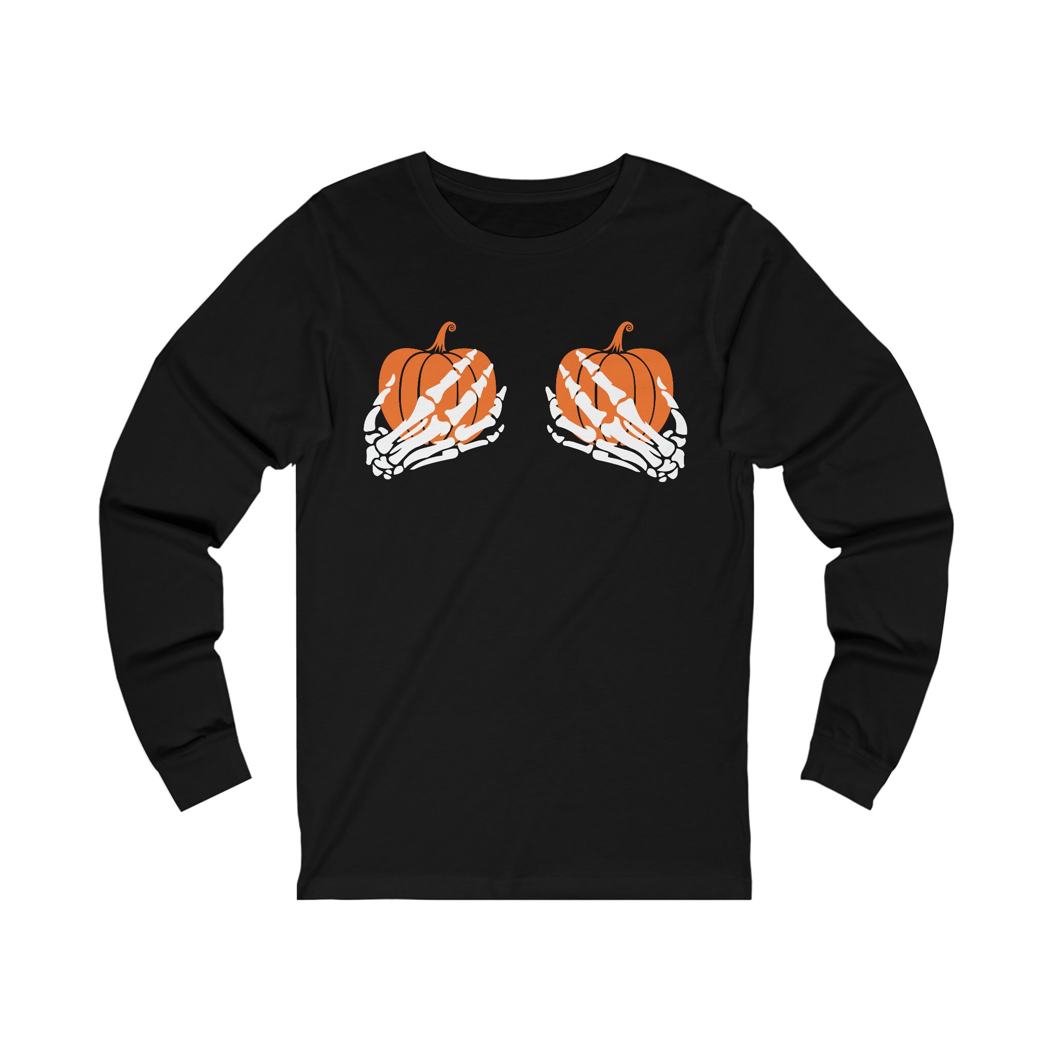 Discover Pumpkin Skeleton Hands Halloween Fall Women's Unisex Jersey Long Sleeve Tee