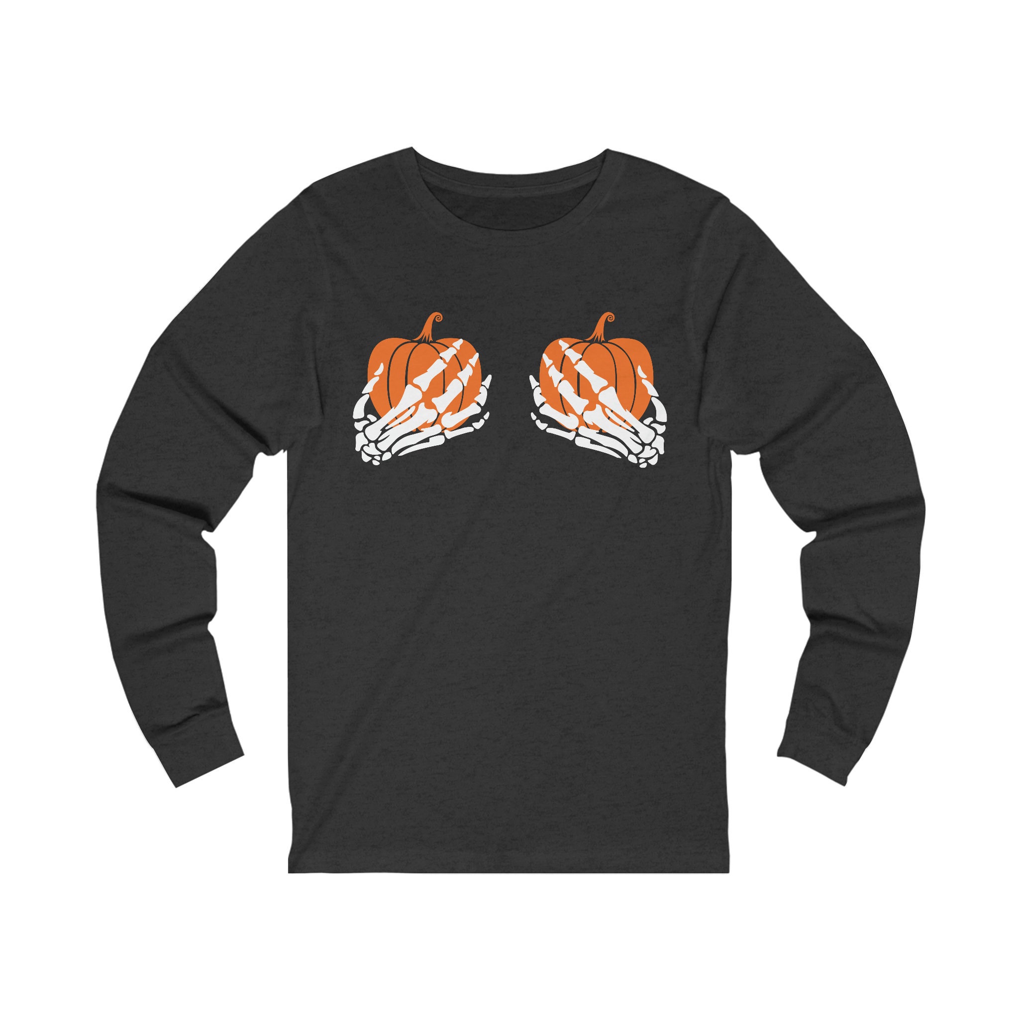 Discover Pumpkin Skeleton Hands Halloween Fall Women's Unisex Jersey Long Sleeve Tee