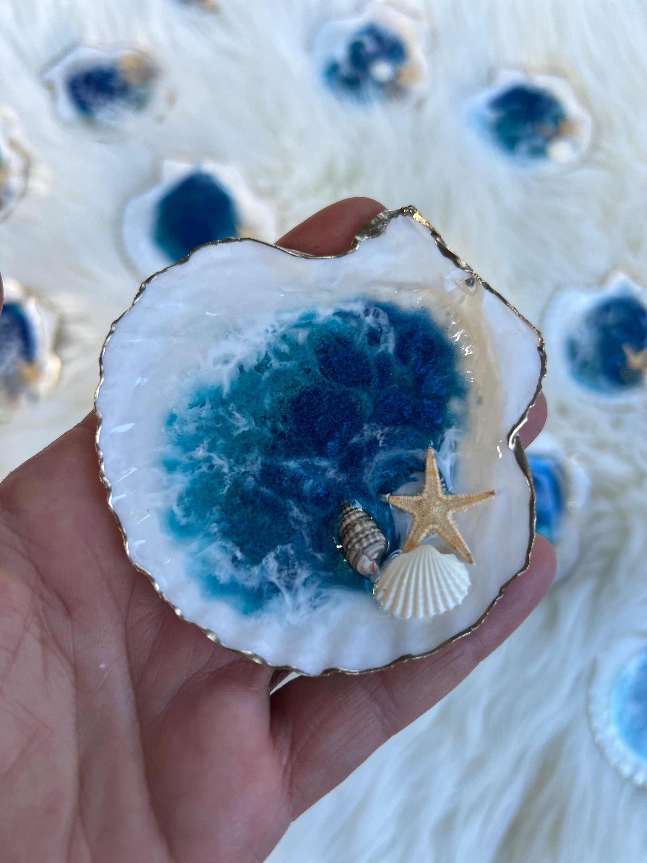 Ocean Shell Magnet Resin Waves Beach Epoxy Handmade Small Scallop ...