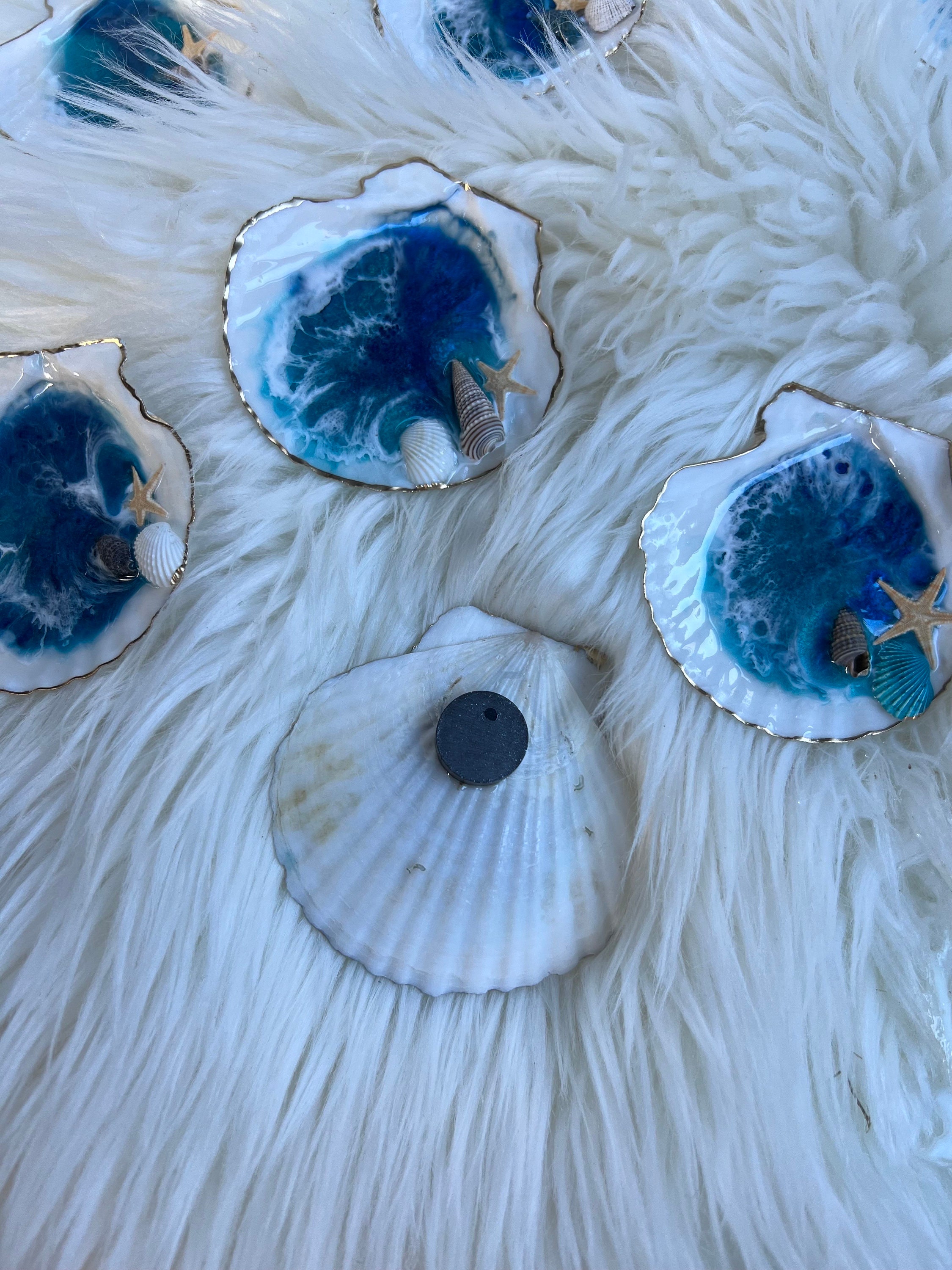 Ocean Shell Magnet Resin Waves Beach Epoxy Handmade Small Scallop ...