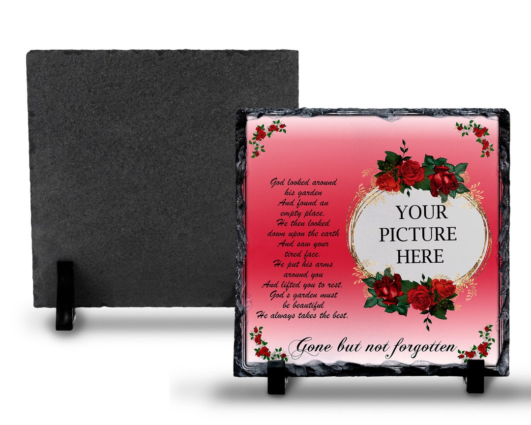 Red Roses Memorial Personalised Red Roses Memorial Remembrance Photo Rock Slate With Stand ...
