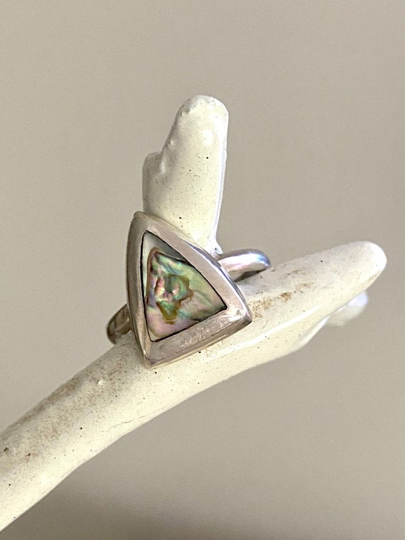 Sterling Silver and abalone triangle ring. Size 5.