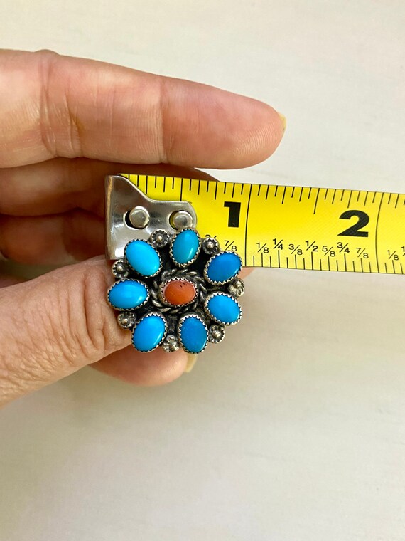 1970’s Vintage Navajo turquoise & coral ring - image 5