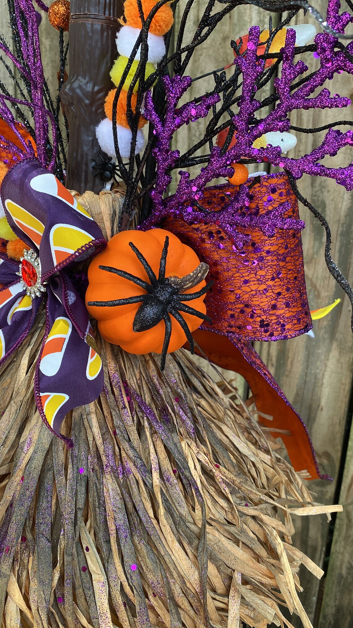 Candy Corn Witch Broom Enchanted Witch Broom Halloween Decor Halloween