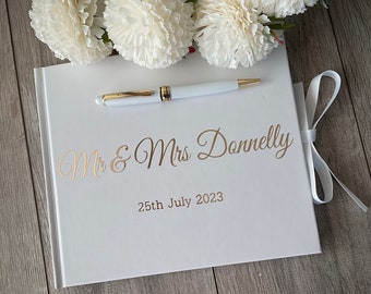 Wedding Guest Book WHITE & PEN, Personalised Wedding Guest book, Modern Wedding guest book, unique guest Book, Wedding Keepsake