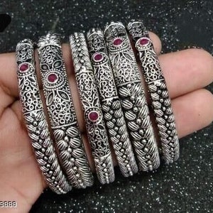 Silver Look alike Bangle/kada bracelet/tribal/silver oxidised antique/boho hippie banjara jewelry/indian women jewelry 2.4 Bangle Size