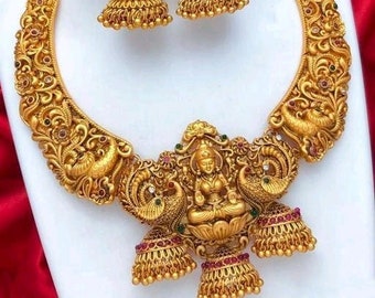 South indian temple heavy necklace/gold plated necklace/temple jewellery/south wedding jewellery/gift for south women/durga poojan jewellery