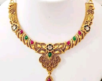 Indiase sieraden vergulde kettingset Etnische kettingset Etnische vergulde traditionele gouden kettingset Feestkleding sieraden