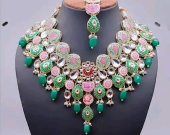 Multi Colour kundan polki Kundan necklace/earrings/jhumkis/jhumka mala/birthday gift/anniversary party jewels/punjabi bollywood jewelry