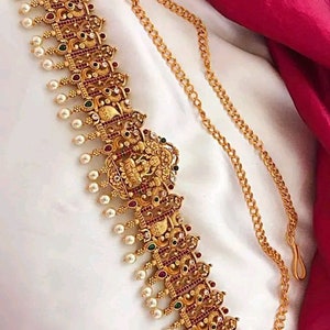 Gold plated kundan kamarbandh/waist chian/layered wasit chain/jhumka style waist chain/gold plated waist belt/beaded kamarbandh/ethnic wear image 3