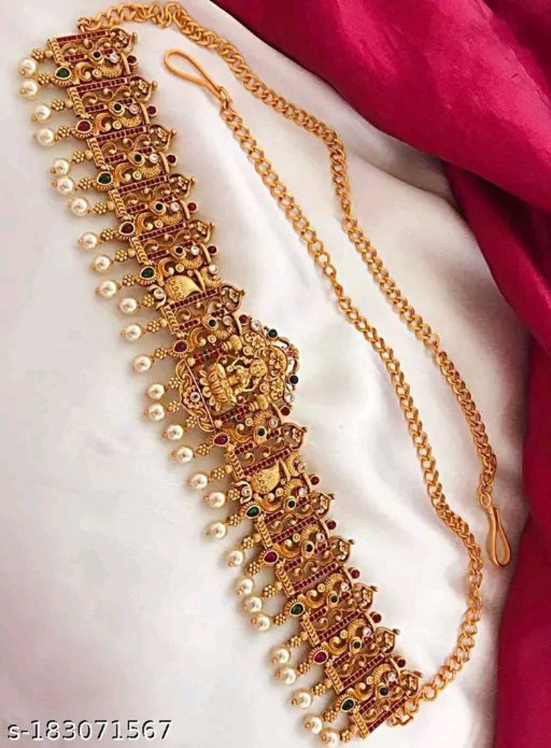 Gold plated kundan kamarbandh/waist chian/layered wasit chain/jhumka style waist chain/gold plated waist belt/beaded kamarbandh/ethnic wear image 3