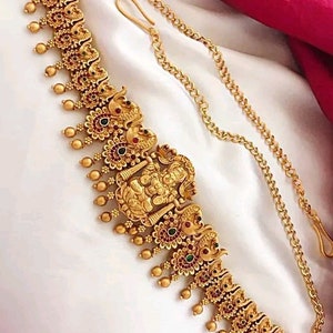 Gold plated kundan kamarbandh/waist chian/layered wasit chain/jhumka style waist chain/gold plated waist belt/beaded kamarbandh/ethnic wear image 1