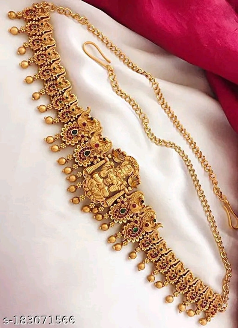 Gold plated kundan kamarbandh/waist chian/layered wasit chain/jhumka style waist chain/gold plated waist belt/beaded kamarbandh/ethnic wear image 1