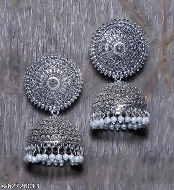 Grey earrings jhumkas sale