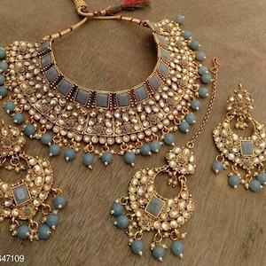 Indian Jaipuri Kundan choker/earrings with choker/necklace/indian jewellery/jewellery set/necklace with earrings/jewellery/ethnic wear