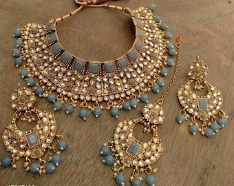 Indian Jaipuri Kundan choker/earrings with choker/necklace/indian jewellery/jewellery set/necklace with earrings/jewellery/ethnic wear