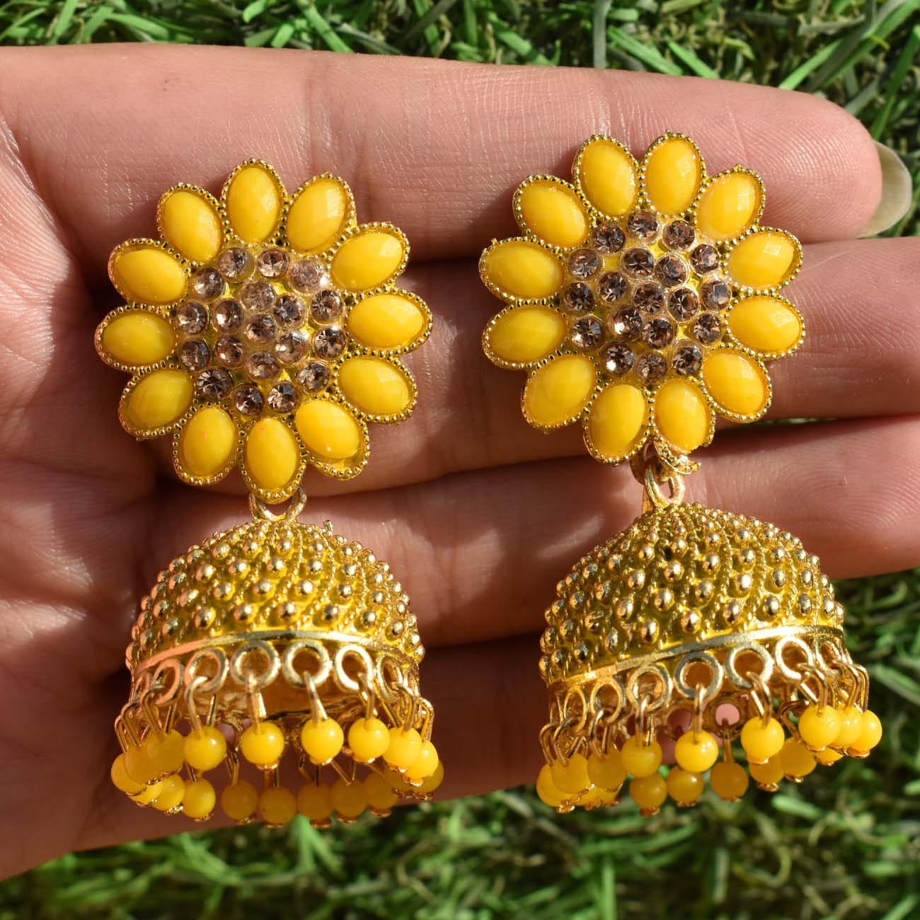 Yellow colour best sale earrings