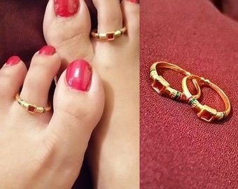 Bague d'orteil indienne du Sud/pied de soutien-gorge gravé à la main/anneau d'orteil de créateur/ethnique/martelé/bagues dorées/paire de bagues d'orteil/bague ethnique/sharara wear/diwali