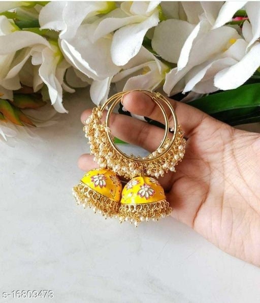 Yellow Chimes Meenakari Jhumka Earrings for Women Gold Plated Yellow –  GlobalBees Shop