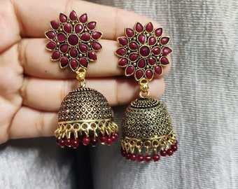 Spiegel jhumka/jhumka oorbellen/jhumka sieraden/jhumka voor saaree/jhumka voor pak/jhumka voor lehna/geoxideerde jhumka gouden/jhumka oorbellen