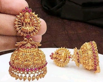 Nieuwe aankomst tempel gouden jhumka/vrouwen oorbellen/bollywood oorbellen/gouden oorbellen voor bruiloft/sharara oorbellen