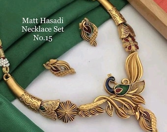 Golden peacock design necklace/temple necklace/temple jewellery/south temple jewellery/south wedding jewellery/gift for south lady/chokers