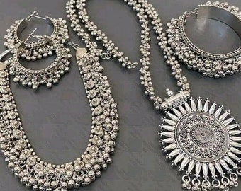 largo oxidado Hermoso collar hecho a mano / collar de diseño oxidado / collar de plata / joyería afgani / conjunto de joyas / conjunto de collar hecho a mano