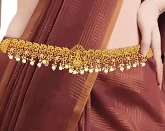 South indian wedding style gold plated waist chain/south indian jewelry/gift for bride/bridal jewelry/indian tagdi/traditional jewelry