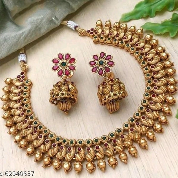 Gold Plated indian bridal jewellery/Colourfull jewellery/sangeet necklace/jewellery set/Golden jewellery/gold plated choker set