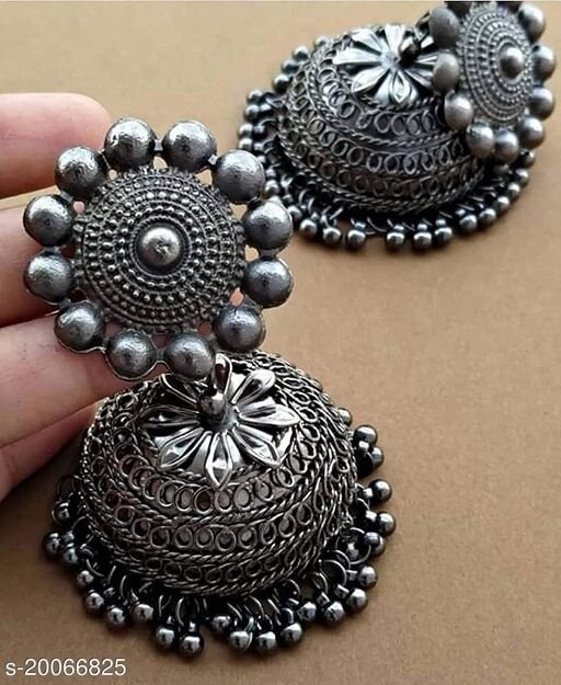 Metal Earring Black Oxidized Meenakari Golden Jhumka at Rs 60/pair in Rajkot