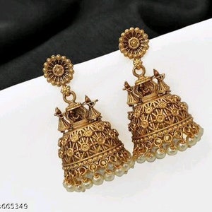 Bridal doli designed New arrival temple golden jhumka/women earrings/bollywood earrings/golden earrings for wedding/sharara earrings image 2