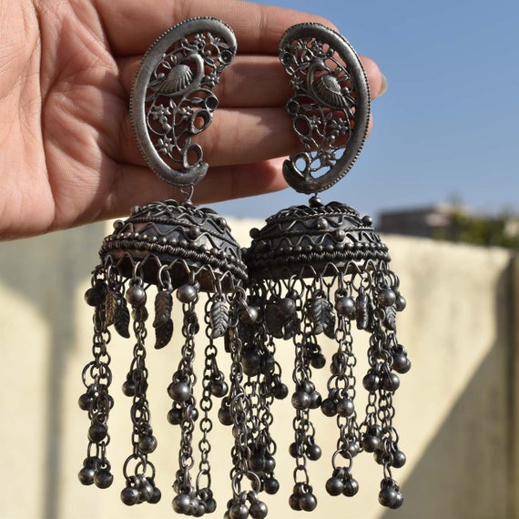 Flipkart.com - Buy JewelryTrack Oxidized Silver Plated Handmade Big Jhumka  Jhumki Earrings Jewelry women #ZQ German Silver Jhumki Earring Online at  Best Prices in India