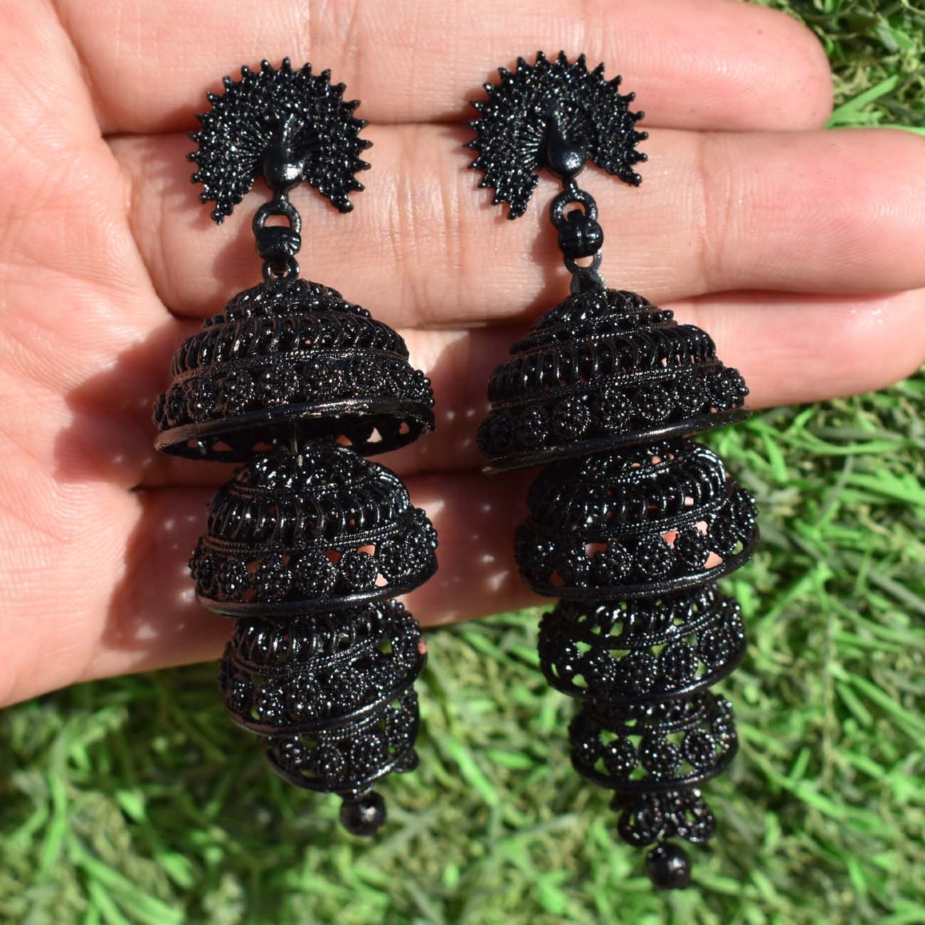 Black online jhumkas silver