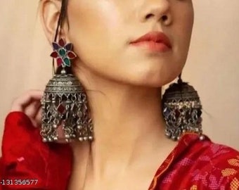 bollywood oxidized earrings/big jhumka earrings/oxidized earrings/ethnic earrings/partywear earrings/handmade big earrings