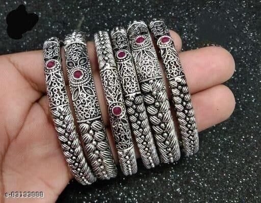 Buy LV Jewels Oxidised Antique Silver Kada at
