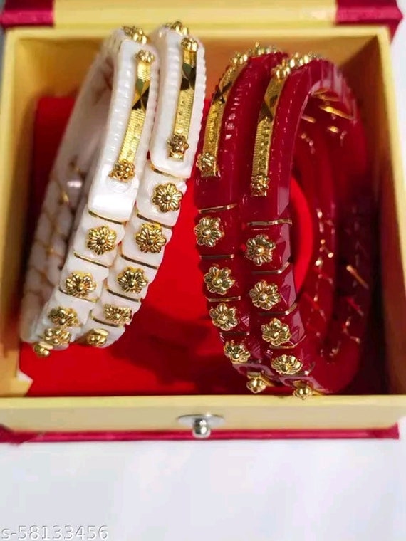 Designer Shaka Pola Bangles/red White Combination/bangle for Women