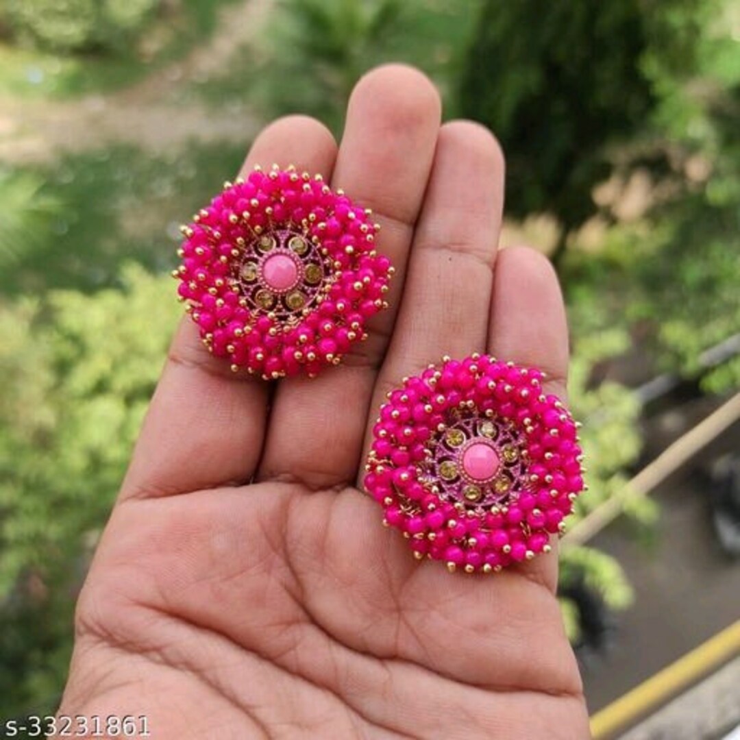 Pink jhumka for saree deals