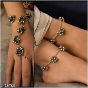 Beautiful hathfool with anklet/oxidized jewellery/oxidized bracelet/ethnic traditional hand bracelet/ethnic wear/oxidized anklet