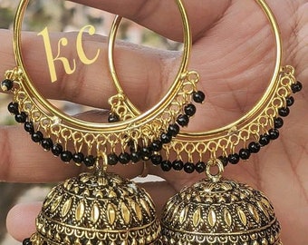 Black golden earrings/new arrival earrings/diwali gift/gift for sister/new jhumka/golden jhumka/earrings for black saree