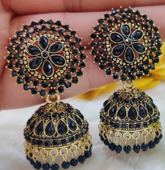 Big black stone earrings sale