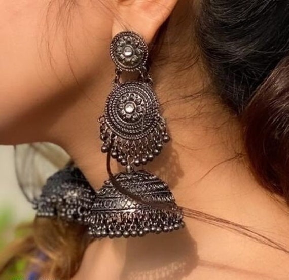 Brass Silver Oxidized Earring, For Wedding, Size: 1.5 Inch(height) at Rs  65/pair in Chennai