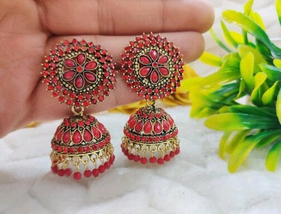 Fashion Frill Stunning Pearl Gold Plated Red Jhumkas Earrings For Girls  Women Stylish Latest Fancy Earrings : Amazon.in: Jewellery
